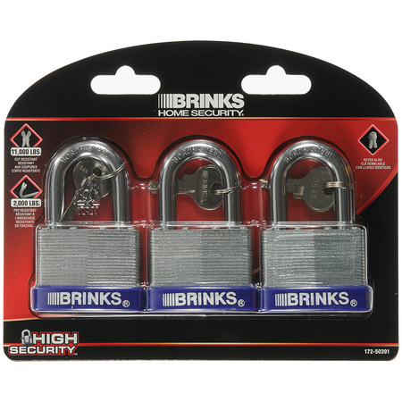 BRINKS Keyed Alike Padlock, Laminated Steel, 50mm, High Security 3PK 172-50391